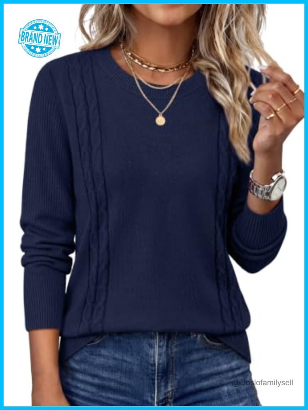 Cable Knit Crewneck Sweater Long Sleeve Pullover Ribbed Knit Fall